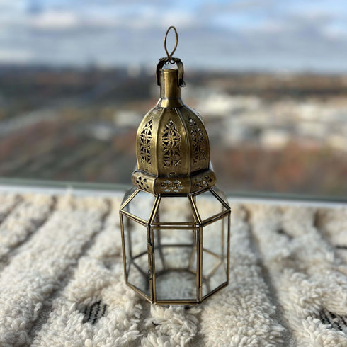 Standing Moroccan Brass Lantern with Clear Glass (CL 1007)